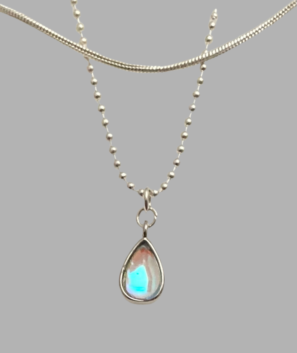 Silver Layered Moonstone Teardrop Necklace