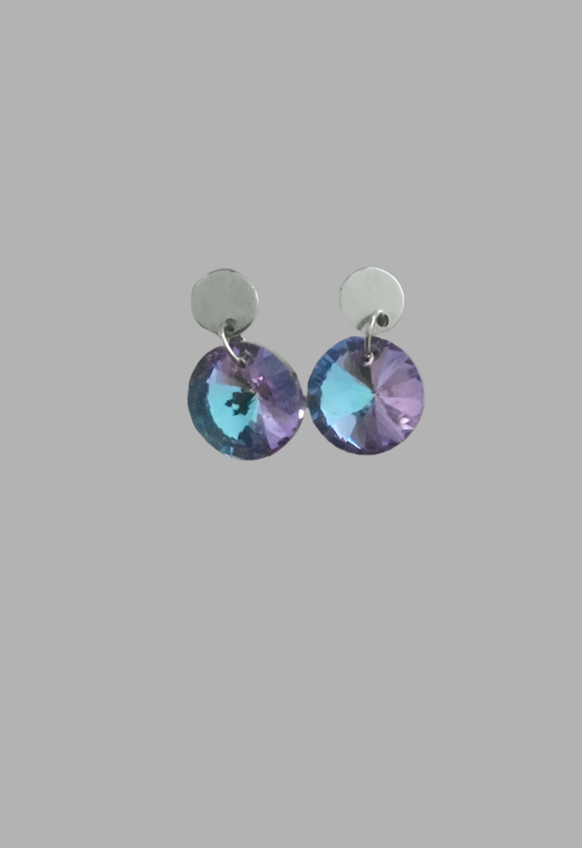 Stainless Steel Round Crystal Dangle Earrings - (Six Colours Available) - Rescinti