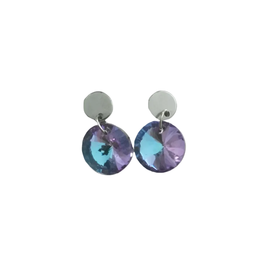Stainless Steel Round Crystal Dangle Earrings - (Six Colours Available) - Rescinti