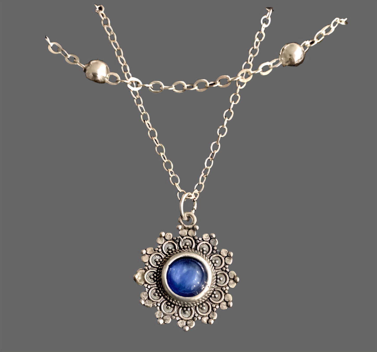 Blue Lapis Lazuli Sun Layered Silver Necklace