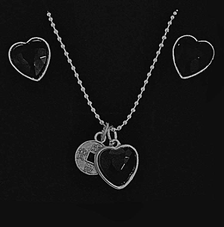 Classic Heart Silver Jewellery Set - (Fifteen Colours Available) - Rescinti