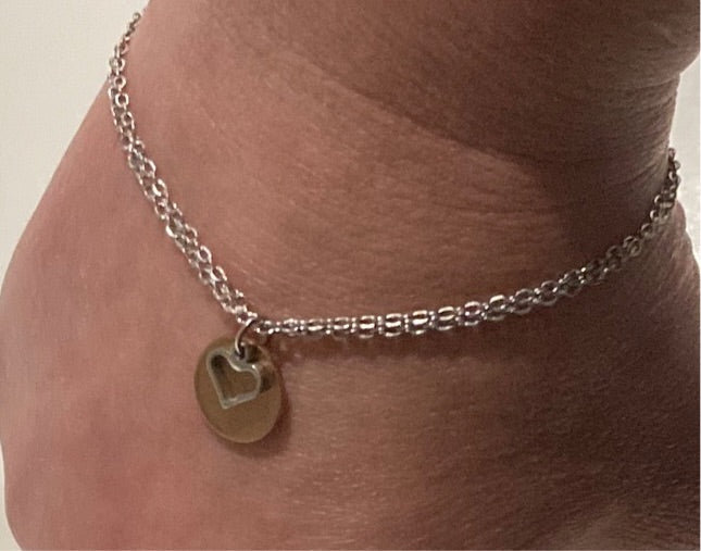 Stainless Layered Round Charm & Heart Bracelet- (Two Colours Available) - Rescinti