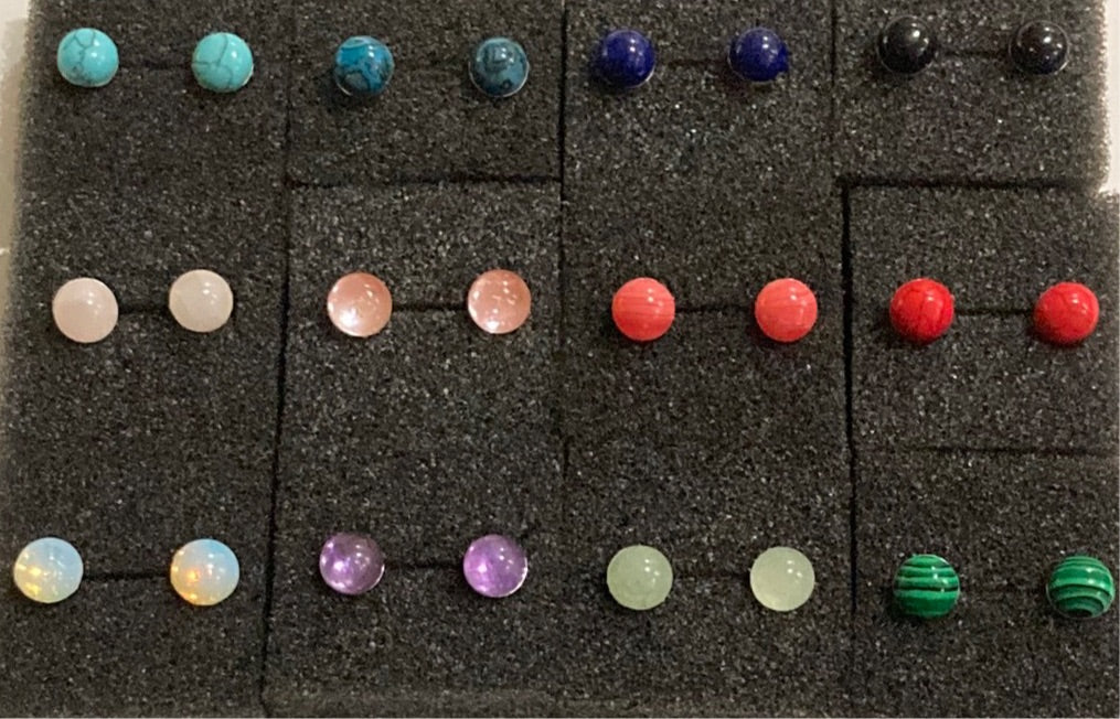 Round Crystal Gemstone Stud Earrings - (Twelve Colours Available) - Rescinti