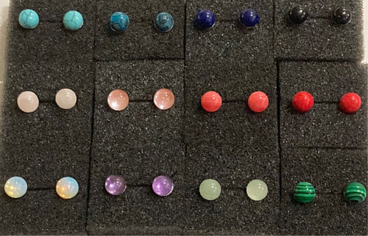 Round Crystal Gemstone Stud Earrings - (Twelve Colours Available) - Rescinti